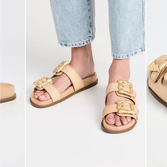 SCHUTZ Enola Natural Sporty Slide Sandals Women's Gold Buckle Sandals Size 8.5 - Picture 8 of 11